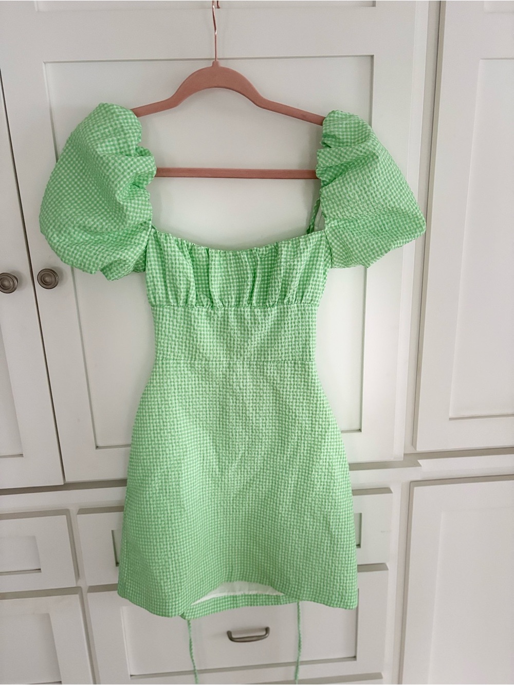 Zara Green Puff-Sleeve Mini Dress